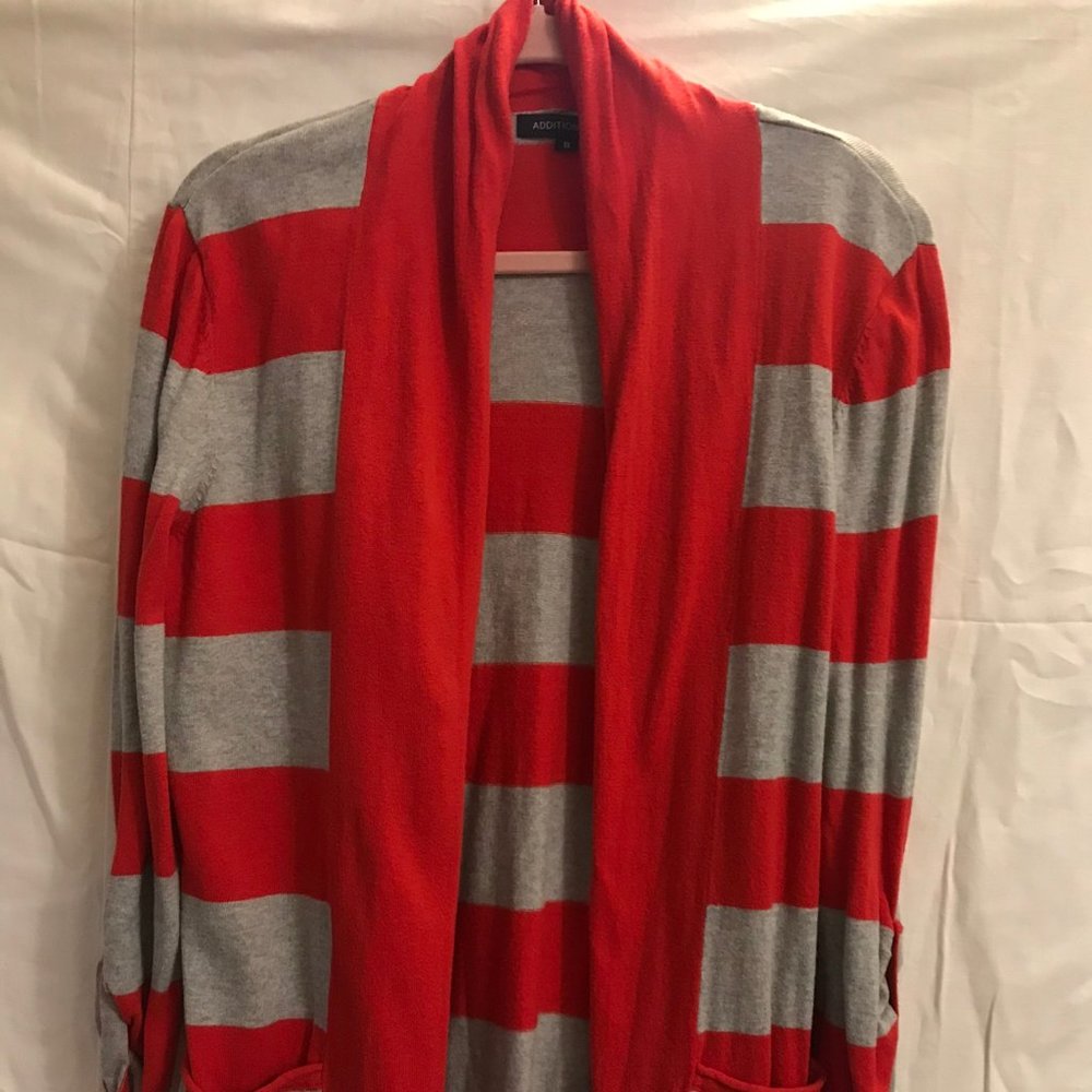Addition Elle Red/Grey Stripped Cardigan; Size 1X